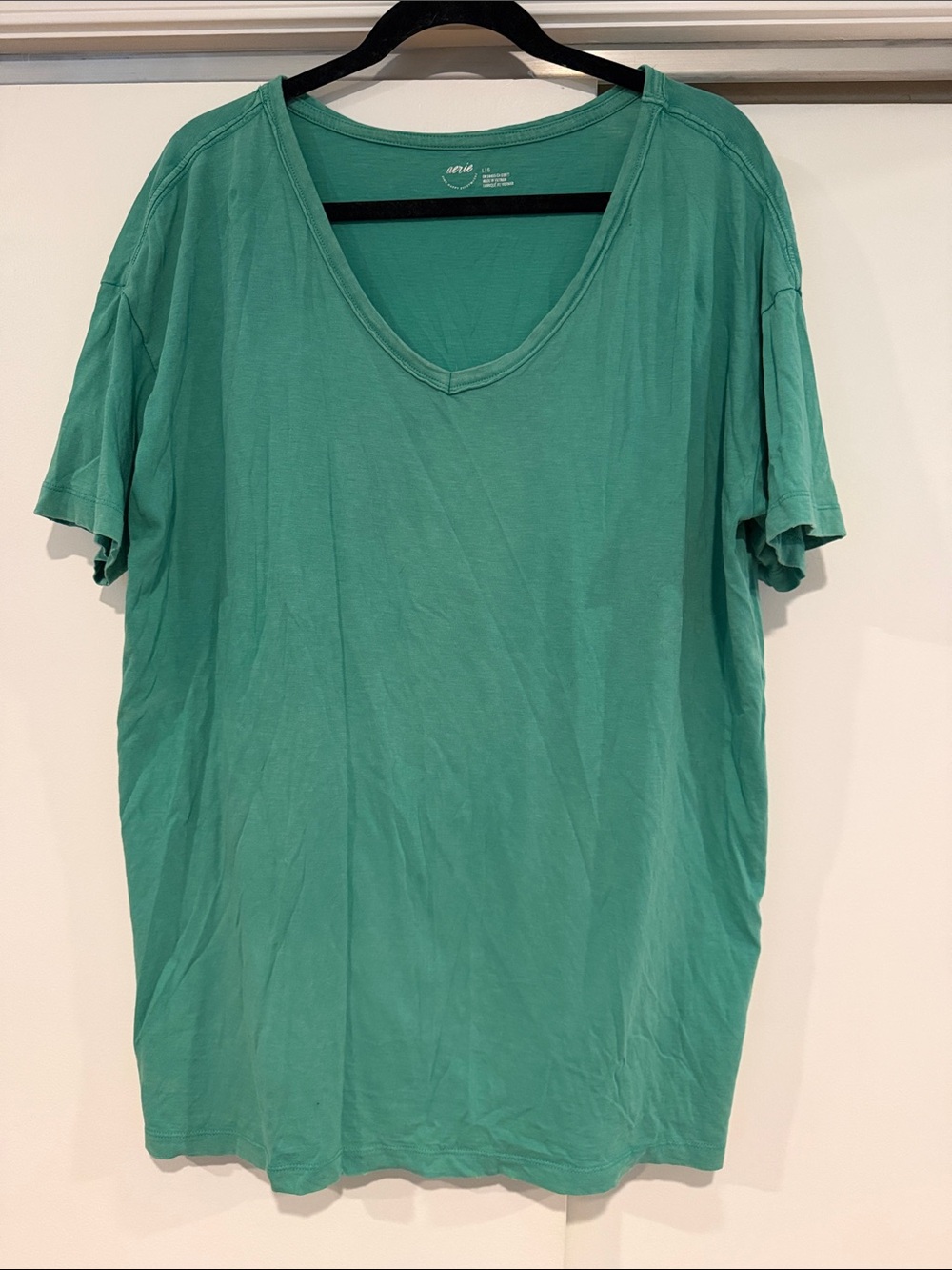 aerie V-Neck Short Sleeve Tee in Teal Green